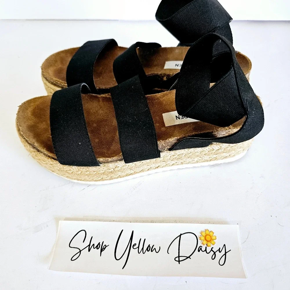 Steve Madden Kimmie Black Elastic Espadrille Platform Sandal‎ Womens 6M Summer